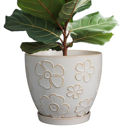 MPotTo 10 Inch Ceramic Planter Pot, Large Petal White - color: Large Petal White