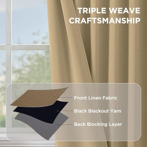 Joydeco Blackout Curtains 108 Inches Long, Thermal Insulated Black Out Curtains 2 Panels Set, Room Darkening Drapes for Living Room Window Rod Pocket Back Tab (W52 x L108 Inch, Beige) - color: Beige, size: 52"W x 108"L (Pack of 2)