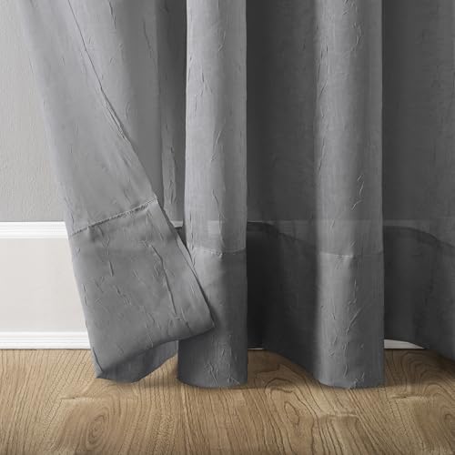 No. 918 Erica Crushed Sheer Voile Grommet Curtain Panel - color: Charcoal Gray, size: 51"W x 63"L (Pack of 1)