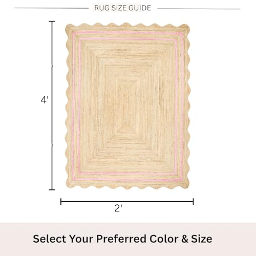 Wave Scalloped Jute Rug Entryway Natural Boho Area Rug Light Pink 2'x4' - color: Light Pink, size: 2'x4'