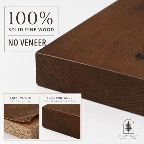 foxsky 16 Inch Walnut Floating Shelves for Wall, Solid Wood Bathroom Shelf - color: Walnut, size: 16 inch