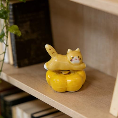 Miniature Figurines Cute Ceramic Rotating Ornament Funny Spinner Sculpture for Shelf, Desk, Home Decoration, Perfect Adorable Rotary Exquisite Interesting Gift (Yellow Cat)