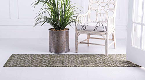 Unique Loom Outdoor Trellis Collection Area Rug - Tribal Trellis (2' x 6' 1" Runner, Green/ Natural) - color: Green/Natural, size: 2' x 6'1" (Runner)