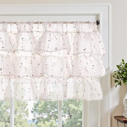 jinchan Mini Pom-Pom Ruffled Valance for Windows 18 Inch 1 Panel Red - color: Dottie Blush Meadow