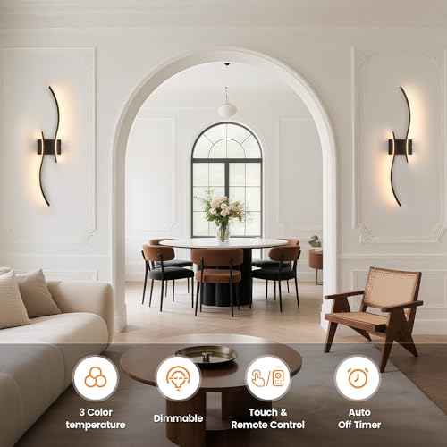 VOLISUN Battery Operated Wall Sconces Set of Two, 27.6 inch Wireless Wall Sconces, 3000K-6500K Dimmable Wall Lamps with Remote, Rechargeable Black Wall Lights for Living Room, Hallway, Bedroom - color: Black, size: 27.6 INCH