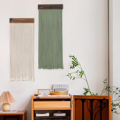 LB Beige Light Green Macrame Wall Hanging Set of 2, 12x31 Inch - color: Light Green Beige