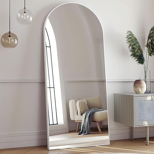 Prywot Arched Full Length Mirror, 70"x26" Free Standing Floor Mirror, White - color: White, size: 70"L x 26"W