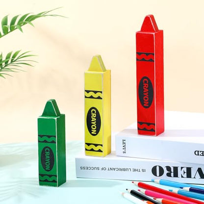 3 Pcs Back to School Wooden Crayon Shaped Classroom Table Decor