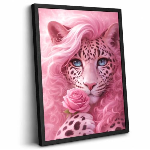 Black Framed Leopard Wall Art, Pink Pictures Wall Decor, 12x16 in - color: Pink-Leopard