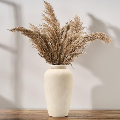 Emotionally Grounded Vase, Vaseking Large Ceramic Rustic Vase, 11 inch Minimalist Decorative Farmhouse Tall Vases for Home Decor, Living Room, Enterway, Table Decoration, Fossil - color: White