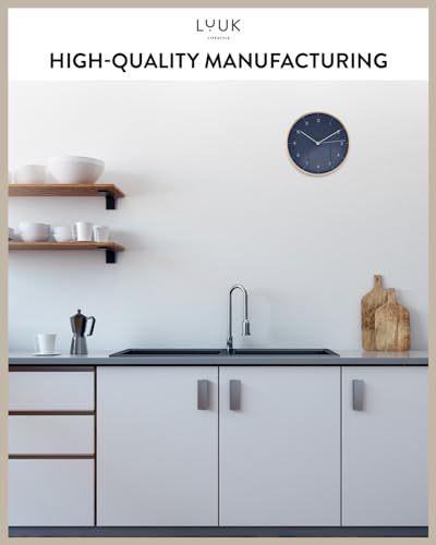 LUUK LIFESTYLE Modern Silent Quartz Wall Clock, 10in, Dark Blue & Gold | Royal color, Non-ticking, Analog, Easy-to-read display, Battery operated, Simple & Elegant, Housewarming gift - color: Dark Blue, 10"
