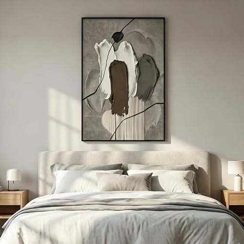 QKF 3Pcs Brown Abstract 3D Texture Black Aluminum Frame Canvas Wall Art - color: Taupe & Beige