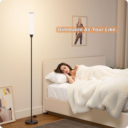 Nukanu Floor Lamp with Remote Control,Black,Linen lampshade - color: black+Beige linen