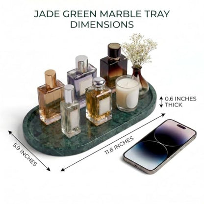 YKAJO Jade Green Oval Marble Tray, 11.8x5.9 Vanity Perfume Organizer Dish - color: Jade Green, size: 11.8" x 5.9" x 0.6"