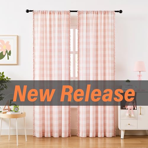 Blush Buffalo Check Kitchen Tier Curtains 36" Country Plaid Semi Sheer Pink - color: Blush Pink and White, size: 24"W x 36"L (Pack of 2)