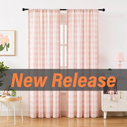 Blush Buffalo Check Kitchen Tier Curtains 36" Country Plaid Semi Sheer Pink - color: Blush Pink and White, size: 24"W x 36"L (Pack of 2)