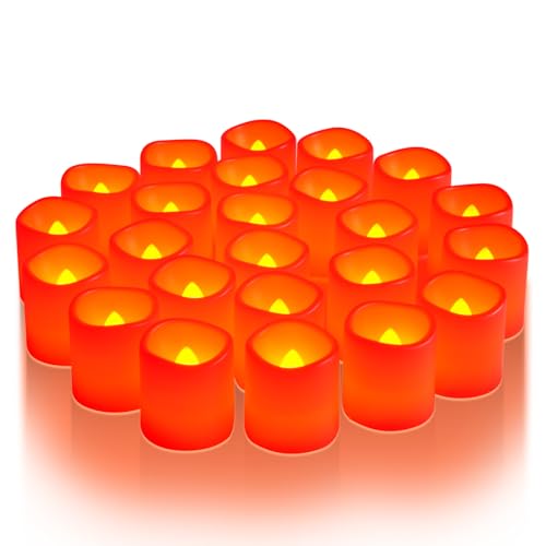 Homemory 24 Pack Red Flameless Flickering LED Votive Tealights Candles - color: Red (Warm White Light), size: 24 Pack