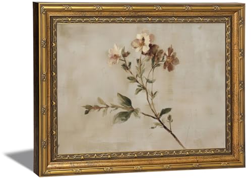 Vintage Gold Framed Wildflower Wall Art, Ornate Botanical Meadow Floral Print, Antique Nature Canvas Artwork for Bathroom, Bedroom, Rustic Decor, 9x11 Inch - color: branch, size: 11"L x 9"W
