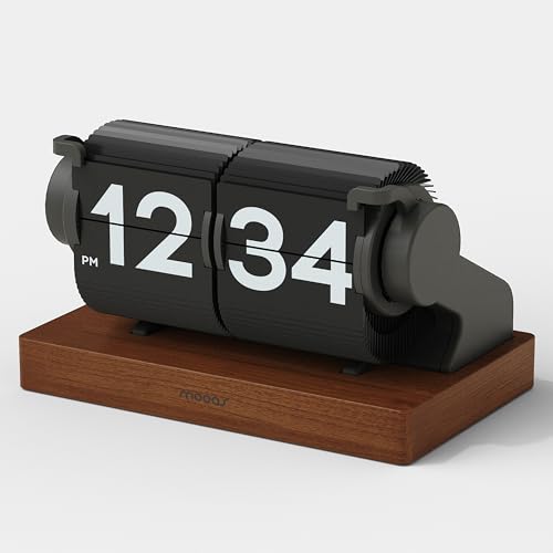 mooas Automatic Mini Flip Clock, Rechargeable, Timer/Alarm/Calendar (Black) - color: Automatic Mini Flip Black
