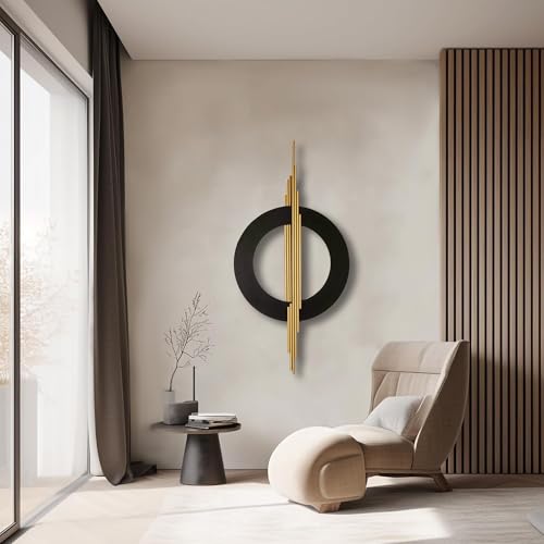 JFUJFU Large Black & Gold 3d Metal Wall Art with Geometric Round for Home - color: Black & Gold