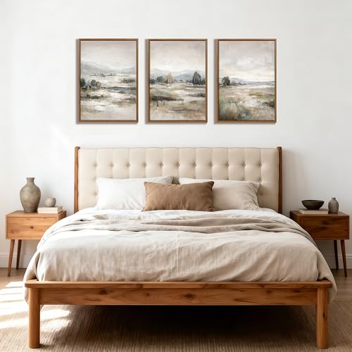3Pcs Abstract Mist Countryside Blue Beige Mountains Canvas Wall Art 16"x24" - color: Abstract Mist Mountains Marsh, size: 16"x24"x3Pcs