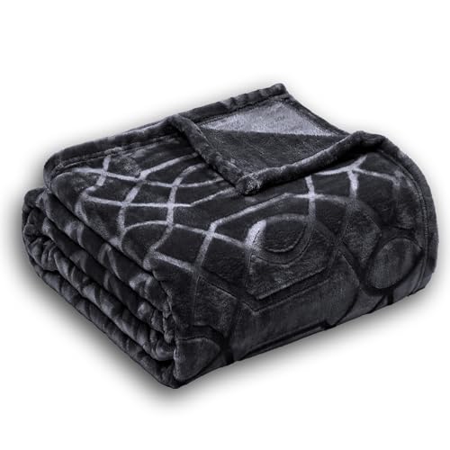 Soft Cozy Fleece Queen Size Blanket, 90x90 Inches – Lightweight Plush Blanket for Bed, Fuzzy 3D Jacquard Design - Dark Grey - color: Dark Grey, size: Queen (90" x 90")