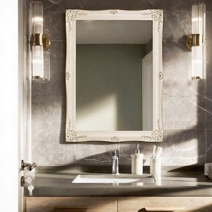 European Style Decorative Mirrors for Wall, Bathroom Mirrors Wall Mounted Mirror (Ivory White)