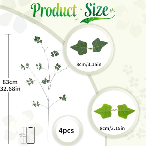 97.8cm(38.5인치) 높이 4개, 잎이 있는 올 그린 인공 가지, 사실적인 인조 무화과나무 녹색 줄기, 높은 바닥 꽃병, 홈 센터피스, 사무실 및 봄 장식용 구부릴 수 있는 가짜 식물 잔가지(FS 그린) - color: Fs 그린