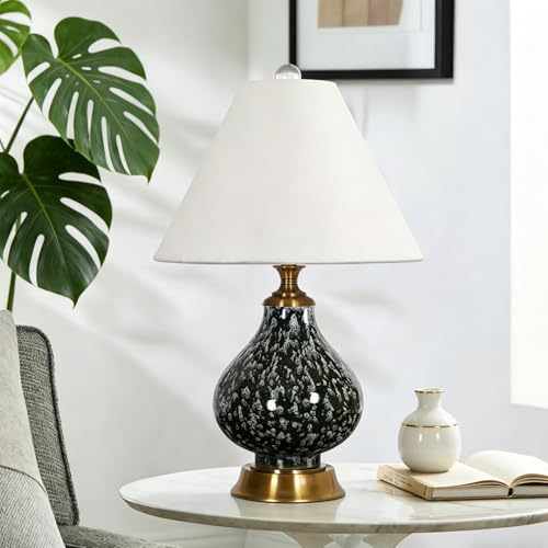 Table Lamp Black Ceramic Desk Lamp, Beige Fine Linen Fabric Shade Bedside Lamps for Bedroom Living Room Modern Minimalist Nightstand Lamp - color: Black
