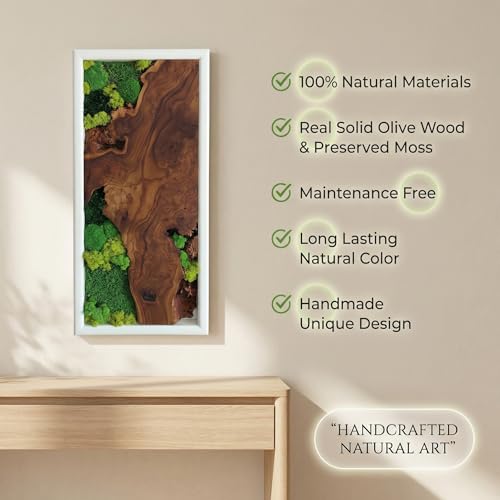 White Framed Moss Wall Art, Vertical Cedar Wood & Preserved Greenery Modern Natural Wall Decor for Living Room, Office & Home, Zero Maintenance Handcrafted Gift 16"x32" - size: 16"x32"