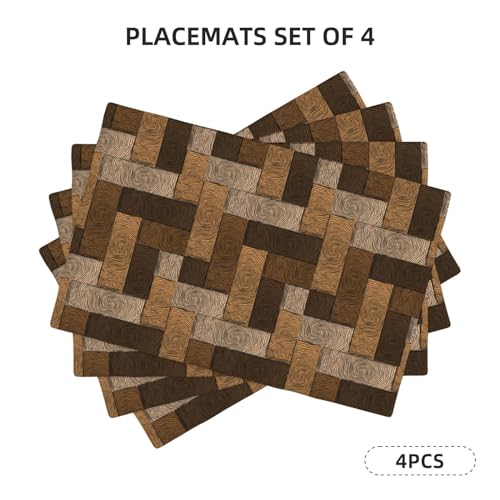 Chocolate Parquet Placemats Set of 4 Linen Washable 12x18 inch - color: Chocolate