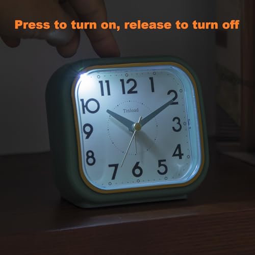 Tinload 4.3" Vintage Retro Analog Alarm Clock, Super Silent Non Ticking Clock with Manual Light, Snooze, Battery Operated, Simply Design, for Living Room, Bedroom, Bedside, Desk(Green-V2) - style: Green-Gold