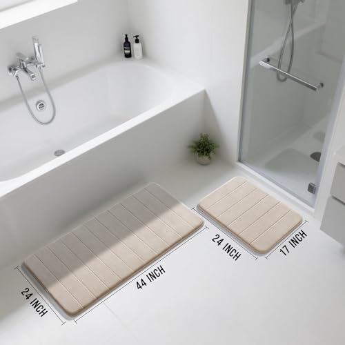 Yimobra Large Memory Foam Bathroom Mat Set, 44 x 24 & 24 x 17 in, Beige - color: Beige, size: 44x24+24x17 Inch