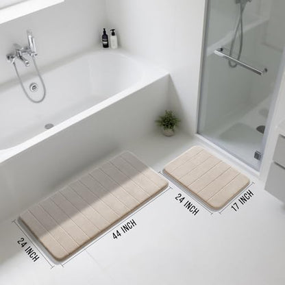 Yimobra Large Memory Foam Bathroom Mat Set, 44 x 24 & 24 x 17 in, Beige - color: Beige, size: 44x24+24x17 Inch