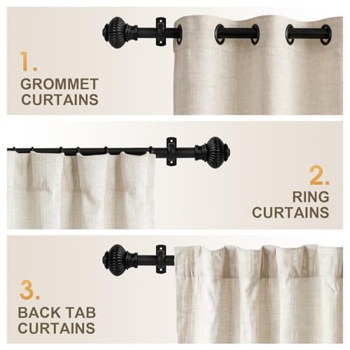 Adjustable Splicing Black Curtain Rods for Windows - 1 Inch Diameter Heavy Duty Curtain Rod with Brackets, Extends 32 to 86 Inches, 1 Pack (Black) - size: 32"- 86"/1 Pack