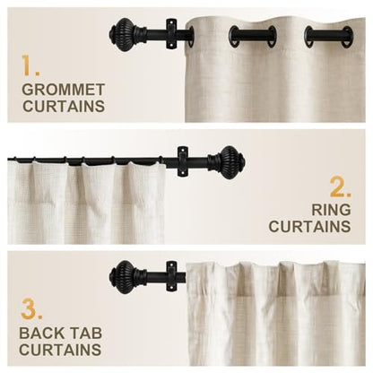 Adjustable Splicing Black Curtain Rods for Windows - 1 Inch Diameter Heavy Duty Curtain Rod with Brackets, Extends 32 to 72 Inches, 1 Pack (Black) - size: 32"- 72"/1 Pack