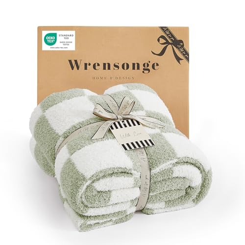 WRENSONGE Soft Checkered Throw Blanket for Couch-Cozy Warm Knitted Blankets - color: Aloe Sage, size: Throw (50"x 60")