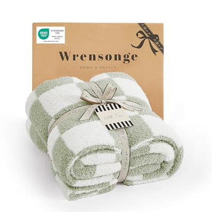 WRENSONGE Soft Checkered Throw Blanket for Couch-Cozy Warm Knitted Blankets - color: Aloe Sage, size: Throw (50"x 60")