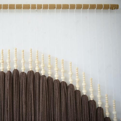 Macrame Wall Hanging Brown Geometric Art Beaded HandmadeTassel 39"W*55"L - color: Light coffee