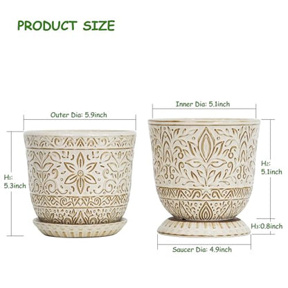 Gepege Ceramic Plant Pots, 6 Inch Indoor Planters with Drainage & Saucers - color: White-a, size: 6 Inch - Set of 2