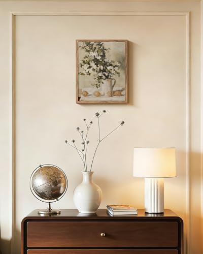 ElfLuna Wood Framed Canvas, Retro Lemon Floral Still Life Print - color: Flowers and Lemons, size: 10"L x 8"W