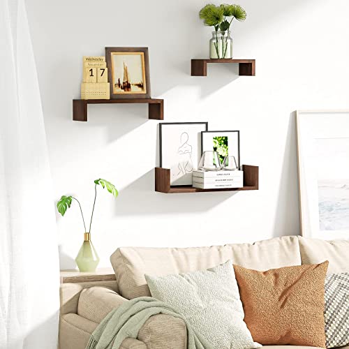 SRIWATANA Dark Brown Floating Shelves, Set of 3 Wood Wall Mounted Shelves - color: Dark Brown