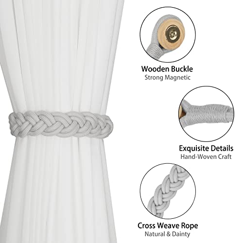 BEL AVENIR Curtain Tiebacks Magnetic 4 Pack Woven Drapery Holdback - color: Silver New- 4pack