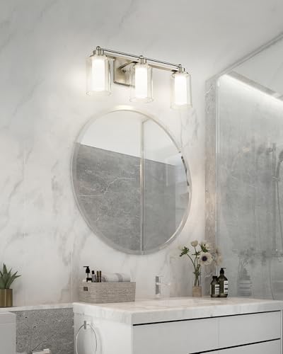 HWH Modern Bathroom Light Fixtures, Clear Glass, 5CCT, 5HLT63B-3W-LED BN - color: Brushed Nickel + LED, size: 3 Lights