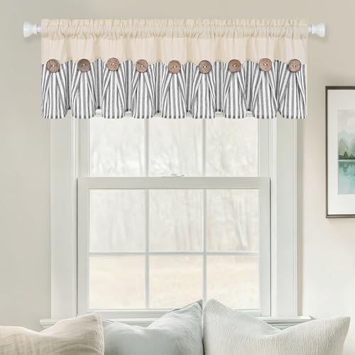 ASPMIZ Farmhouse Valances for Windows, Beige+Grey, 60x14 Inches, 1 Panel - color: Beige&grey, size: 60"W x 14"L (Pack of 1)