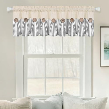 ASPMIZ Farmhouse Valances for Windows, Beige+Grey, 60x14 Inches, 1 Panel - color: Beige&grey, size: 60"W x 14"L (Pack of 1)
