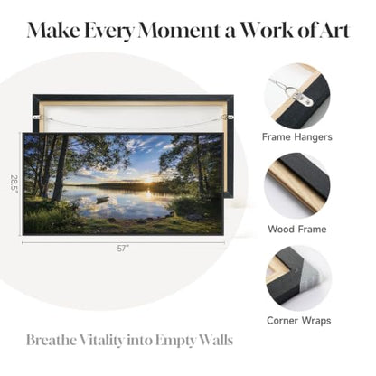 Large Framed Sunrise Lake Landscape Wall Art for living room, 60x30 Inch - color: Blue