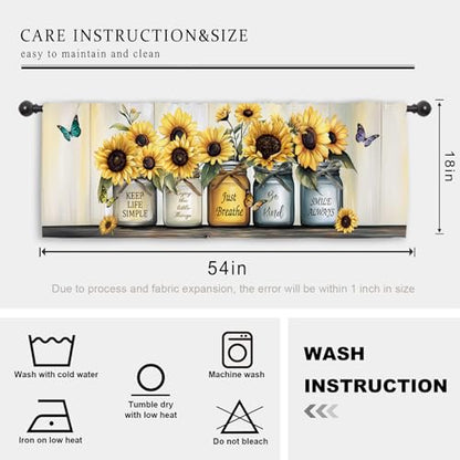 Miyotaa Farmhouse Sunflower Rustic Kitchen Curtain Valance 54W x 18H Rod Pocket Country Rural Quotes Inspirational Positive Window Treatment for Living Room Bedroom Bathroom - color: Yellow Sunflower Quotes, size: 54"W x 18"L (Pack of 1)