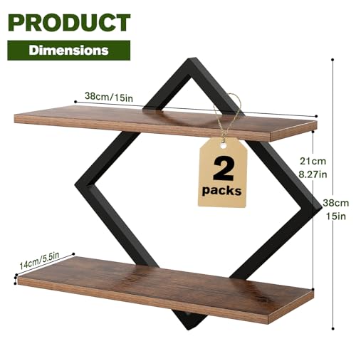 2 Pack Floating Wall Shelves Plant Holders, Brown - color: Rustic Brown-2pack