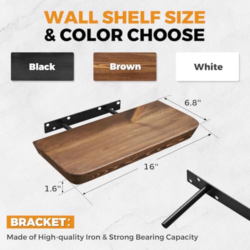 16x6.8x1.6in Slanted Solid Wood Floating Wall Shelves 2-Pack Brown - color: Brown, size: 16"-Set of 2
